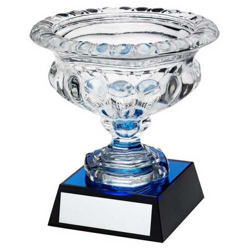 Clear Glass Bowl On Blue/Black Base With Plate - 8.25" Thumbnail