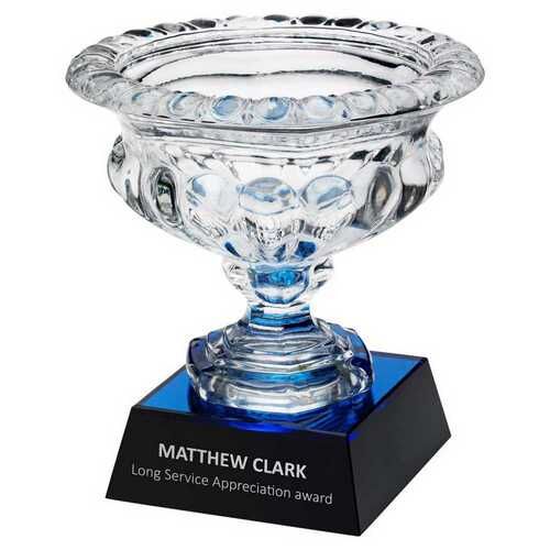 Clear Glass Bowl On Blue/Black Base - 8.25" Thumbnail