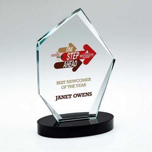 Clear Glass Offset Diamond Plaque On Black Base - 7.75" Thumbnail