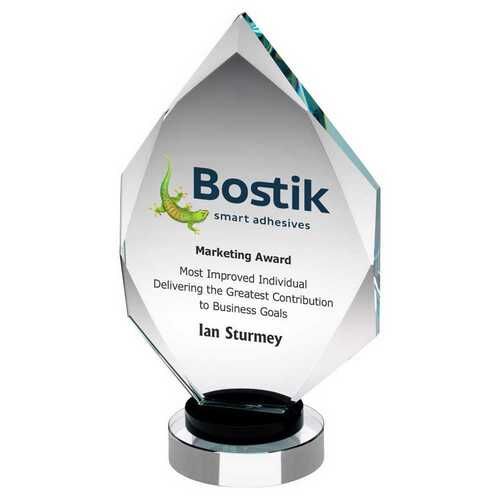 Clear Glass Diamond On Black And Clear Round Base - 9" Thumbnail