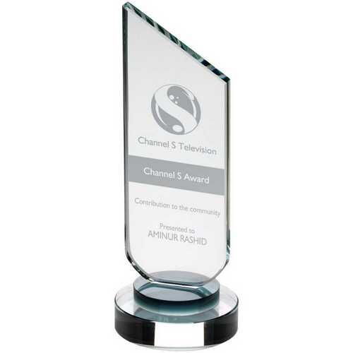 Clear Glass Plaque With Black Neck And Round Base - 8.75" Thumbnail