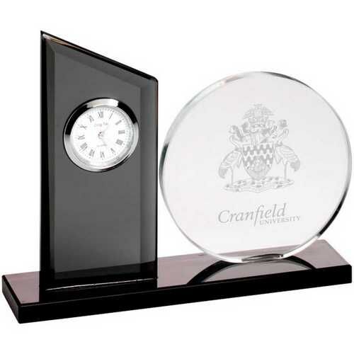 Clear/Black Glass Clock And Round Plaque -   5.25" Thumbnail