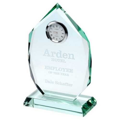 Jade Glass Diamond Plaque With Clock - 6.5" Thumbnail
