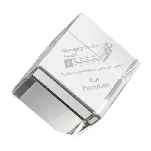 Clear Glass Cube Paperweight " Box - 3.25" Thumbnail
