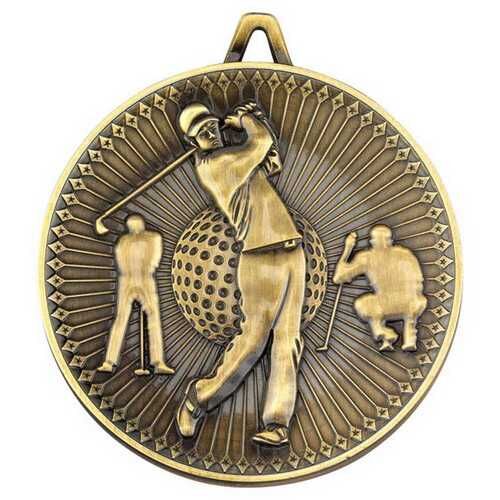 Golf Deluxe Medal - Antique Gold 2.35" Thumbnail