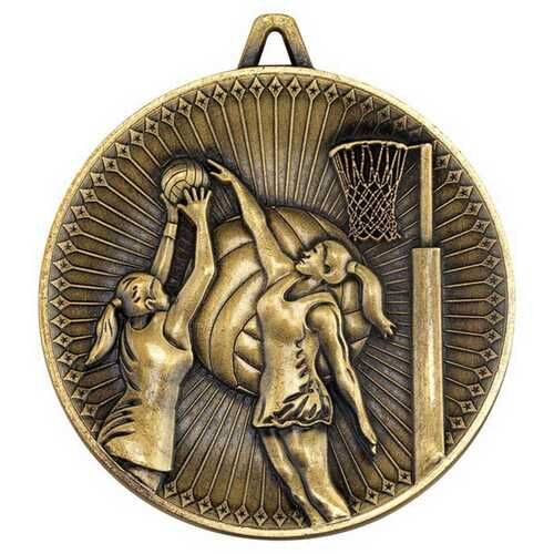 Netball Deluxe Medal - Antique Gold 2.35" Thumbnail