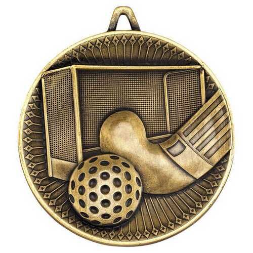 Hockey Deluxe Medal - Antique Gold 2.35" Thumbnail