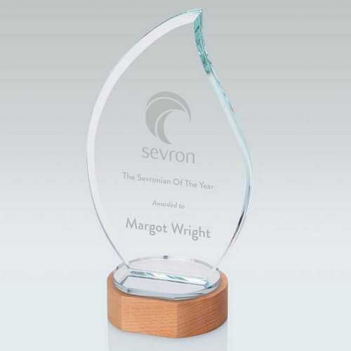 Clear Glass Flame On Light Wood Base - 9" Thumbnail