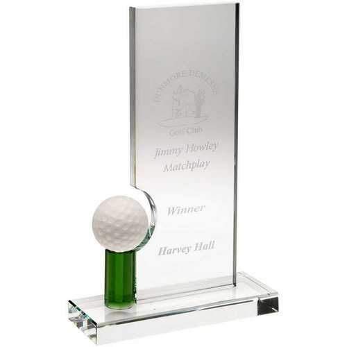 Clear/Green Glass Rectangle With Golf Ball - 8" Thumbnail