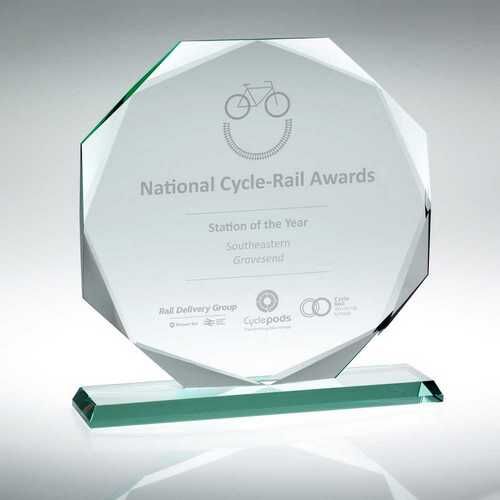 Jade Glass Octagon In Quality Wood Gift Box - 10" Thumbnail