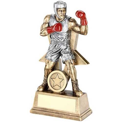 Bronze/Pew/Red Male Boxing Figure With Star Backing With Plate  - 9" Thumbnail
