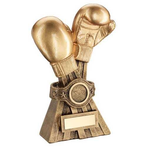 Gold/Bronze Boxing Gloves With Belt With Plate - 7" Thumbnail