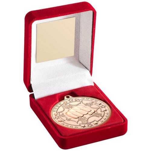 Red Velvet Box And 50Mm Medal Martial Arts Trophy - Bronze 3.5" Thumbnail