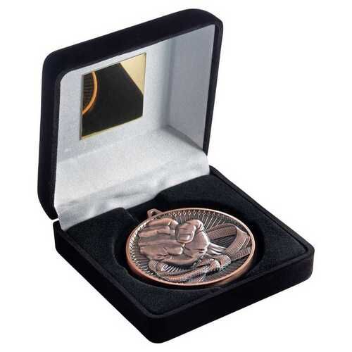 Black Velvet Box And 60Mm Medal Martial Arts Trophy - Bronze 4" Thumbnail