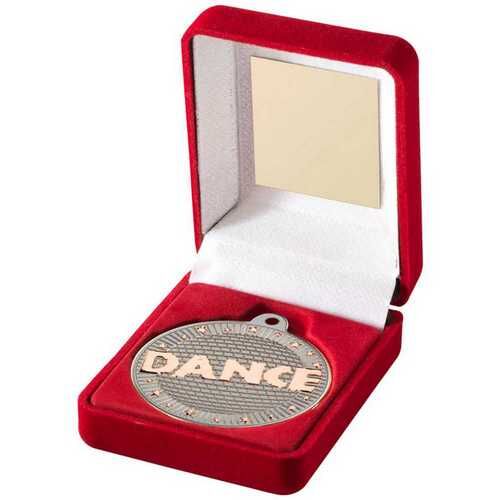 Red Velvet Box And 50Mm Dance Medal Trophy - Matt Silver/Bronze 3.5" Thumbnail