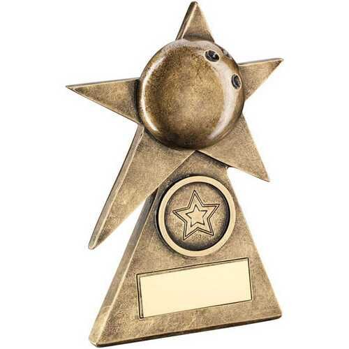 Bronze/Gold Ten Pin Star On Pyramid Base With Plate - 6" Thumbnail