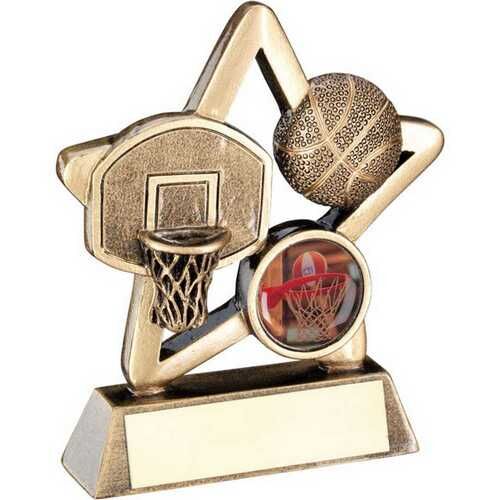 Bronze/Gold Basketball Mini Star With Plate  - 4.25" Thumbnail