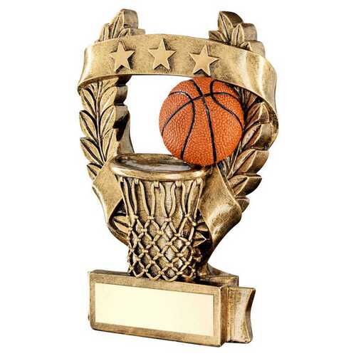 Bronze/Gold/Orange Basketball 3 Star Wreath Award With Plate - 7.5" Thumbnail