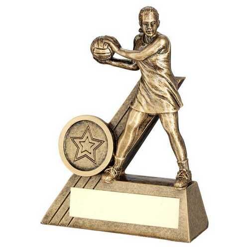 Bronze/Gold Female Netball Mini Figure With Plate  - 4" Thumbnail