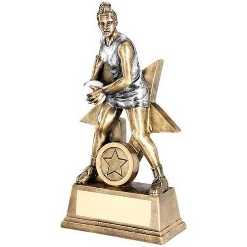 Bronze/Pew/White Female Netball Figure With Star Back With Plate  - 6" Thumbnail