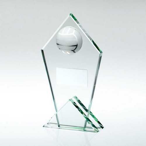 Jade Glass Pointed Plaque With Half Netball And Plate - 6.75" Thumbnail