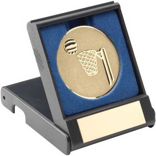 Black Plastic Box With Netball Insert Trophy - Gold 3.5" Thumbnail