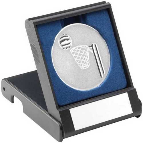 Black Plastic Box With Netball Insert Trophy - Silver 3.5" Thumbnail
