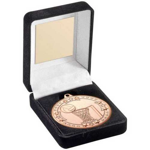 Black Velvet Medal Box And 50Mm Medal Netball Trophy - Bronze 3.5" Thumbnail