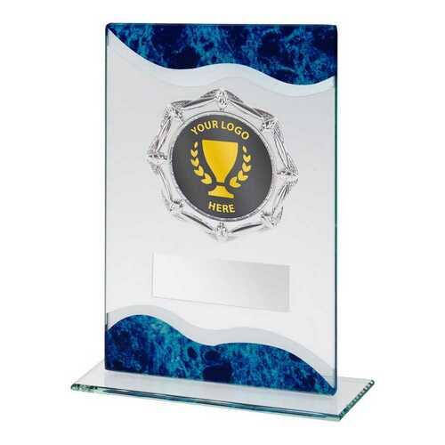 Jade/Blue/Silv Glass Rectangle With Silver Trim Trophy - 8" Thumbnail