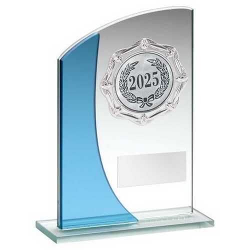 Jade/Blue Glass Plaque With Silver Trim Trophy - 5.25" Thumbnail