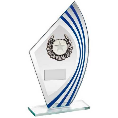 Jade/Blue/Silver Sail Glass With Silv/Blk Wreath Trim Trophy - 8" Thumbnail