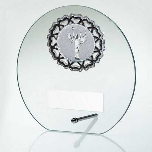 Jade Glass Round Plaque With Silv/Blk Trim Trophy - 6.5" Thumbnail