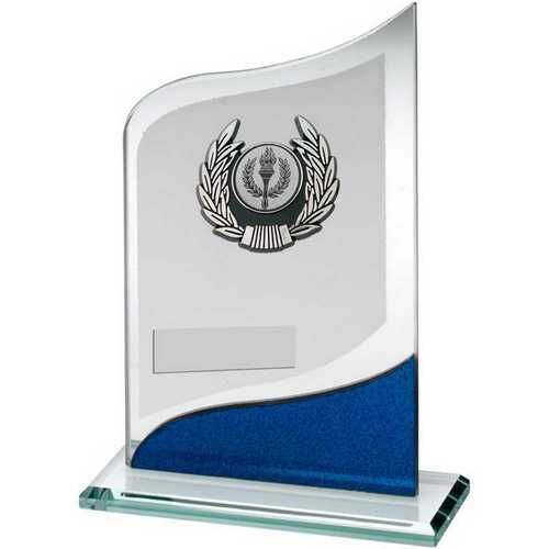 Jade/Blue/Silver Pointed Glass With Silver/Blk Trim Trophy - 6.5" Thumbnail