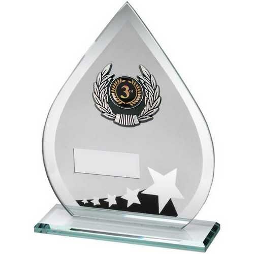 Jade/Blk/Silv Glass Teardrop Plaque With Silv/Blk Trim Trophy - 7.25" Thumbnail