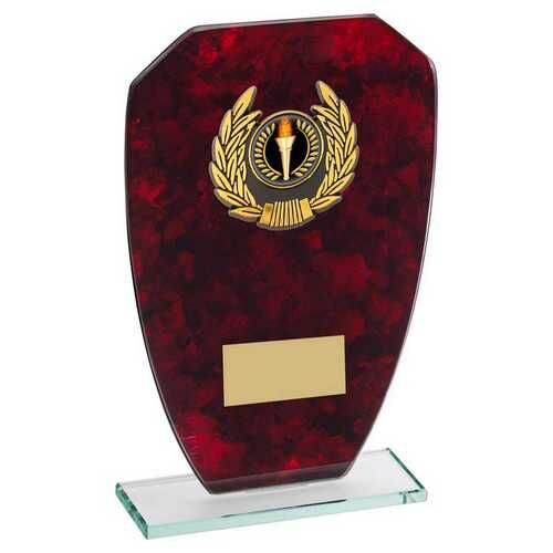 Jade Glass With Red Marble Backing And Gold Trim Trophy - 6.5" Thumbnail