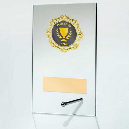 Jade Glass Rectangle Plaque With Gold Trim Trophy - 6.25" Thumbnail