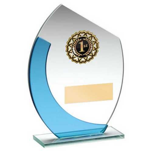 Jade/Blue Glass With Gold Trim Trophy - 5.5" Thumbnail