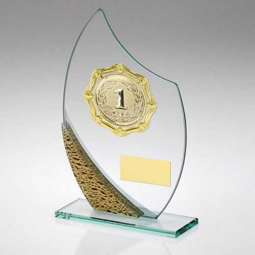 Jade/Silv/Gold Glass Plaque With Gold Trim Trophy - 7.25" Thumbnail
