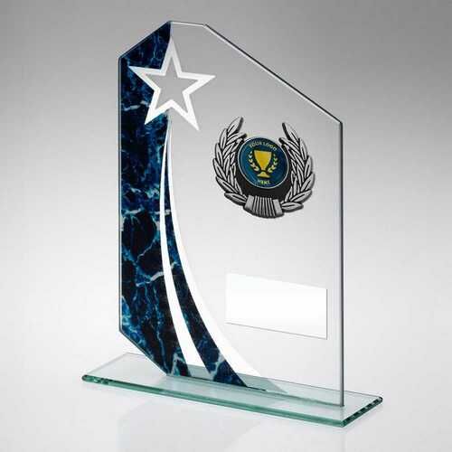 Jade/Blue/Silv Glass Plaque With Silv/Blk Trim Trophy - 7.25" Thumbnail