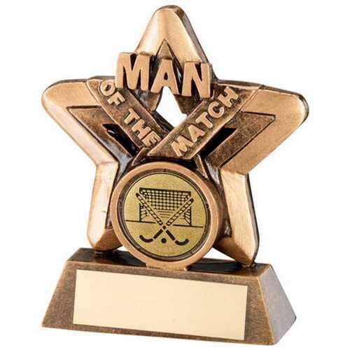 Bronze/Gold Man Of The Match Mini Star With Hockey Insert And Plate - 3.75" Thumbnail