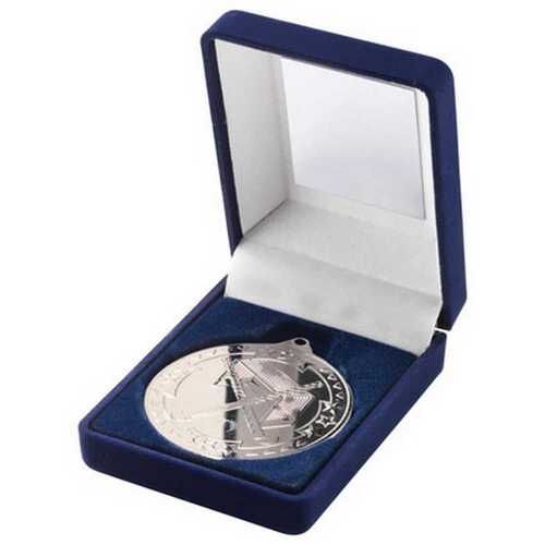 Blue Velvet Box And 50Mm Medal Hockey Trophy - Silver 3.5" Thumbnail