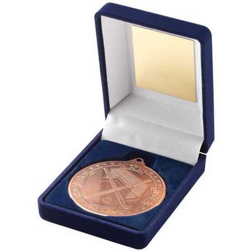 Blue Velvet Box And 50Mm Medal Hockey Trophy - Bronze 3.5" Thumbnail