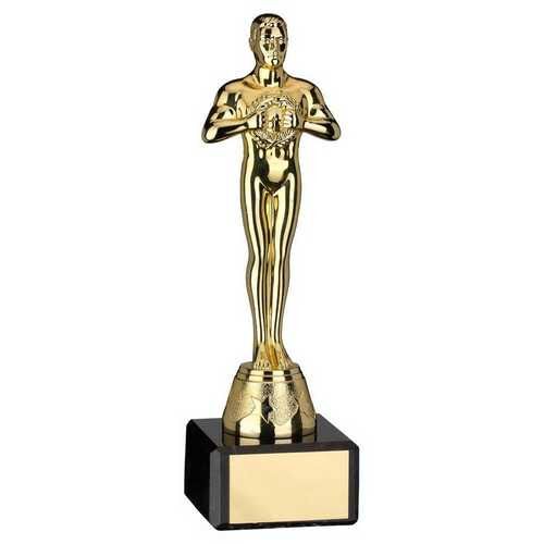 Gold Plastic 'Achievement' Figure On Black Marble Trophy - 6.75" Thumbnail