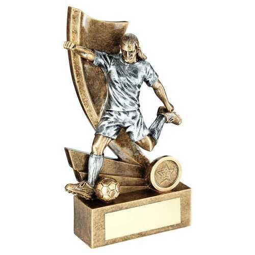 Bronze/Pewter/Gold Female Football Figure On Swoosh Back With Plate  - 6" Thumbnail