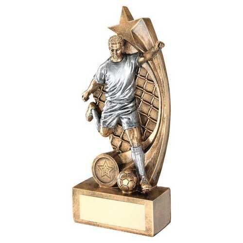 Bronze/Pewter Male Football Figure On Star Net Backing With Plate - 7.5" Thumbnail