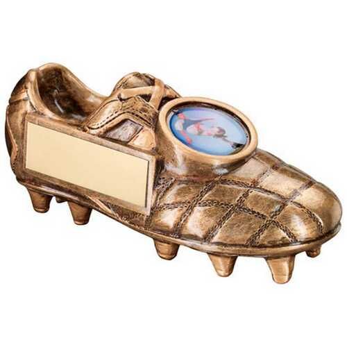 Bronze/Gold Football Boot With Plate - 4.5 X 2" Thumbnail