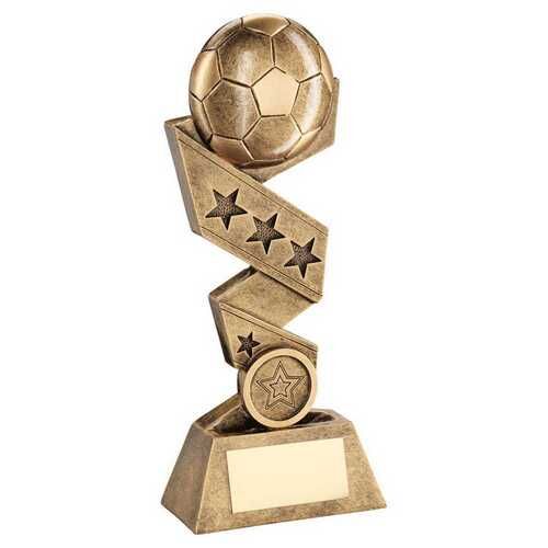 Bronze/Gold Football On Zig Zag Star Ribbon With Plate  - 10" Thumbnail