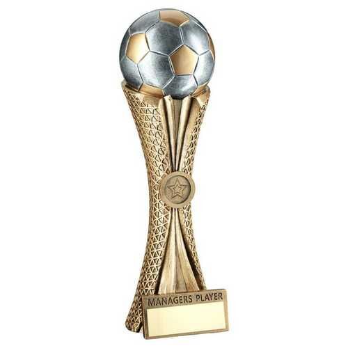 Bz/Pw/G Football On Tri-Mesh Column With Plate Managers Player - 12" Thumbnail