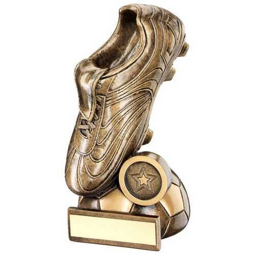 Bronze/Gold Football Boot On Half Ball Base With Plate -  5.5" Thumbnail