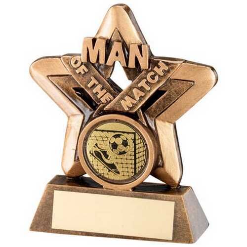 Bronze/Gold Man Of The Match Mini Star With Football Insert and Plate  - 3.75" Thumbnail